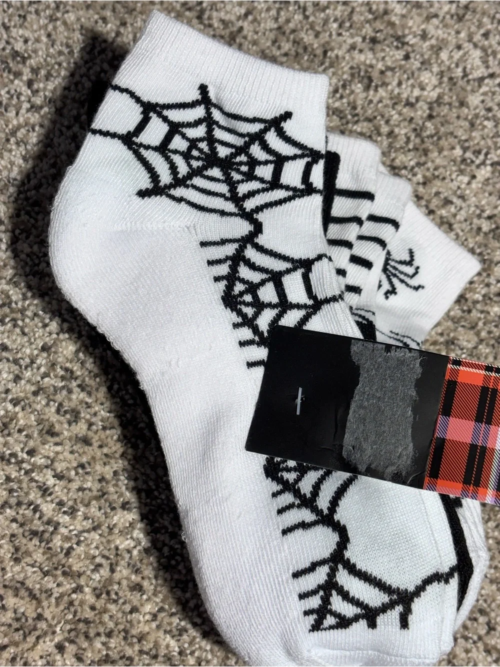Halloween Socks Spiderwebs and Black Spider, Striped and Solid Design Size 5-10